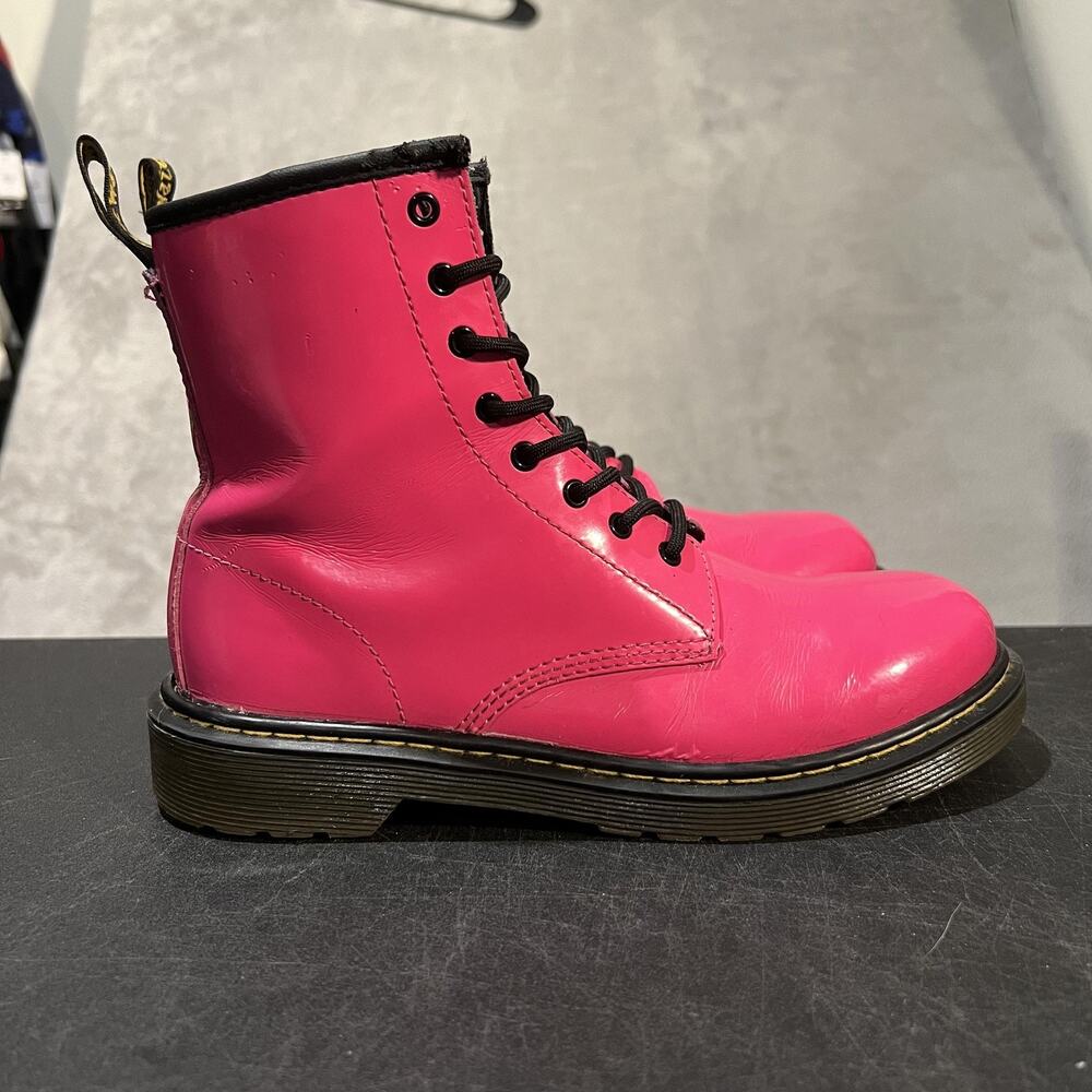 Dr. Martens Delaney Boots Womens Size 6 Pink Leather Lace Up Combat Shoes Zip